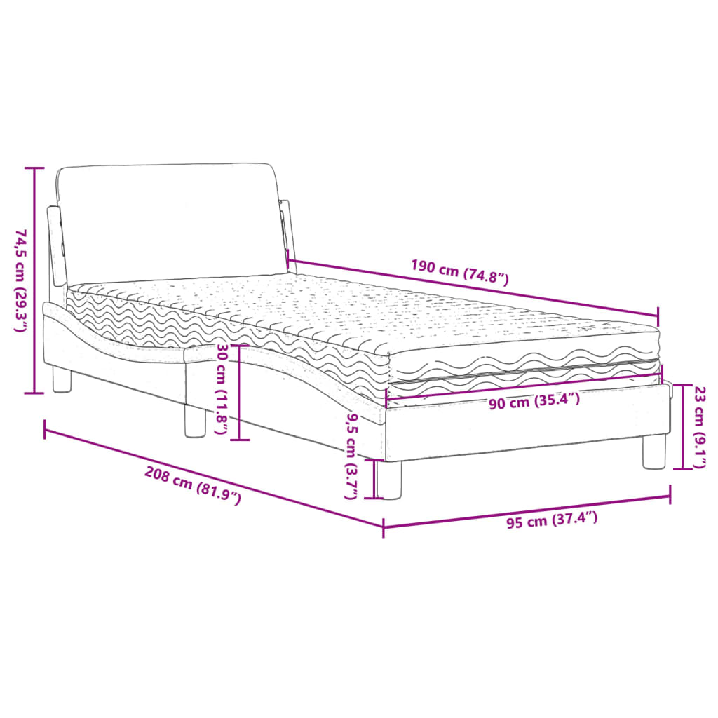 Lit avec matelas taupe 90x190 cm tissu