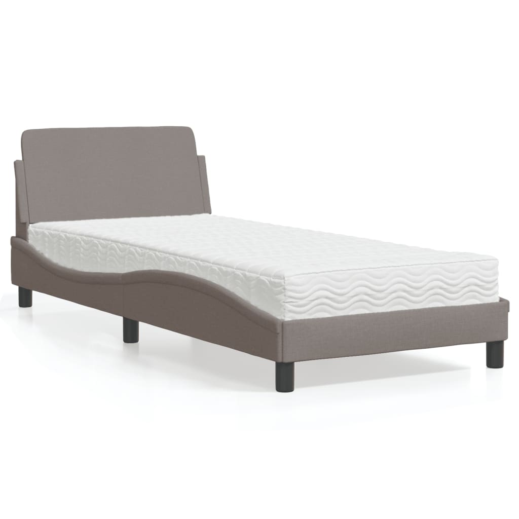 Lit avec matelas taupe 90x190 cm tissu