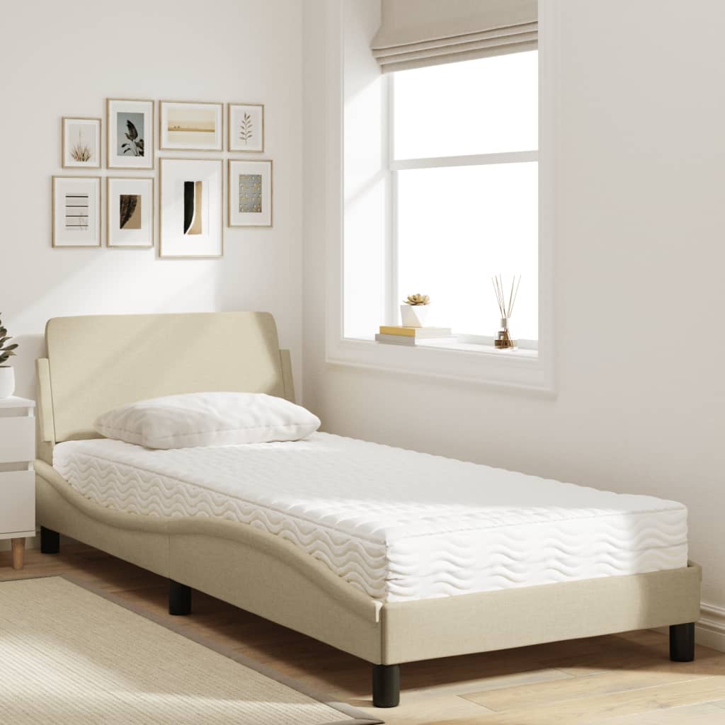 Lit avec matelas crème 90x190 cm tissu