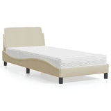 Lit avec matelas crème 90x190 cm tissu