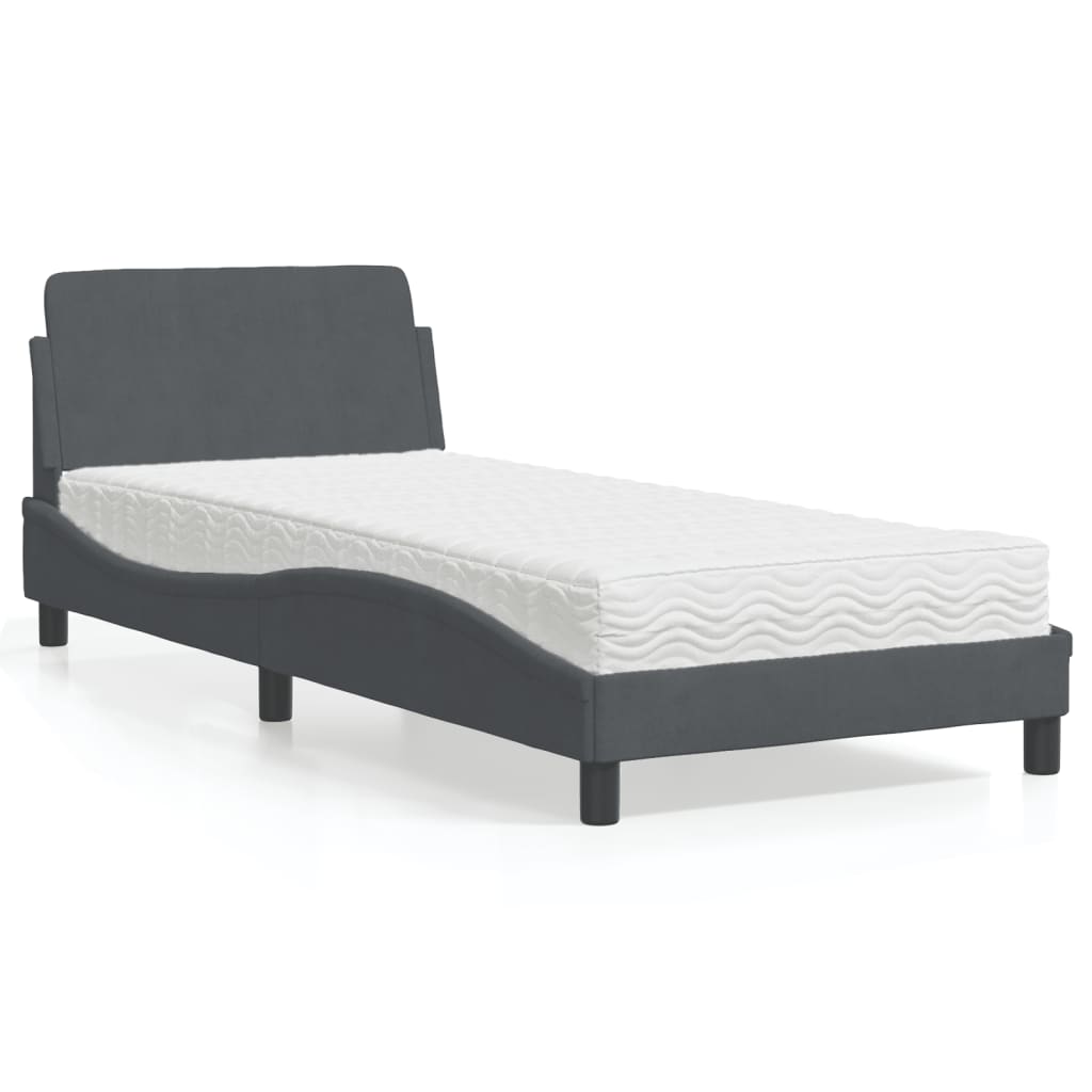 Lit avec matelas gris foncé 90x190 cm velours