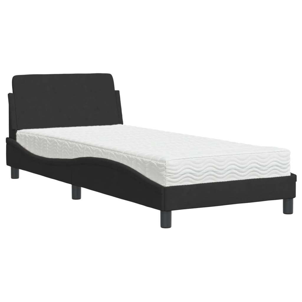 Lit avec matelas noir 90x190 cm velours