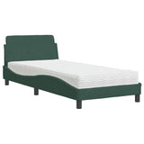 Lit avec matelas vert foncé 90x190 cm velours