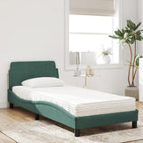 Lit avec matelas vert foncé 90x190 cm velours