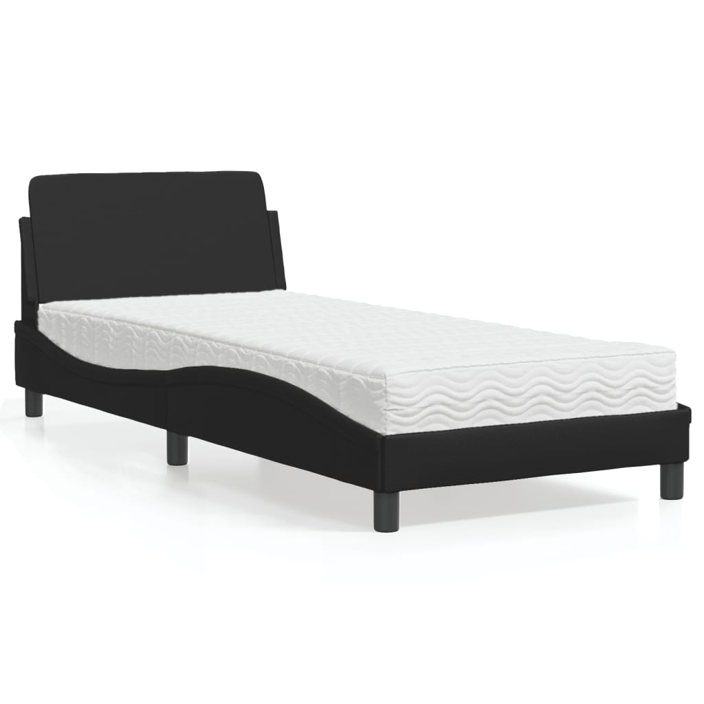 Lit avec matelas noir 90x190 cm similicuir