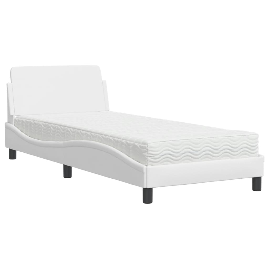 Lit avec matelas blanc 90x190 cm similicuir