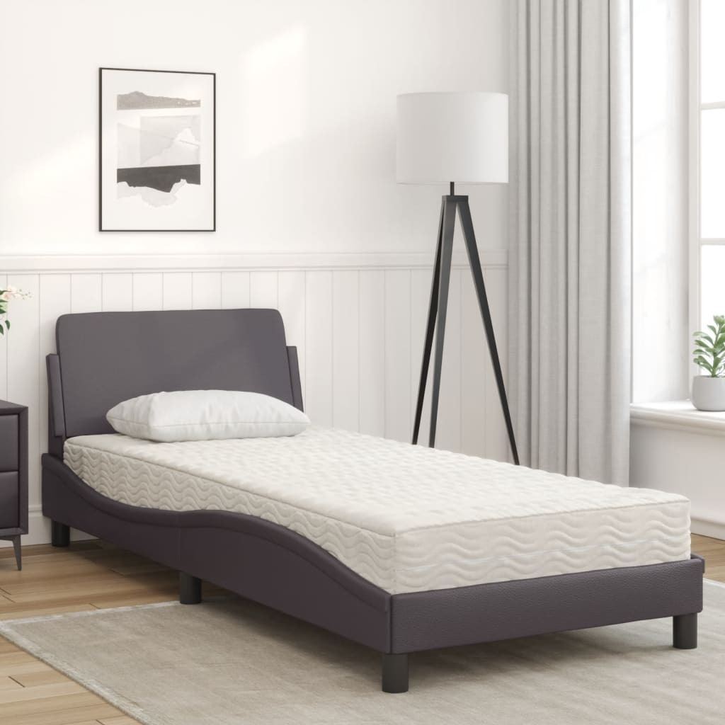 Lit avec matelas gris 90x190 cm similicuir