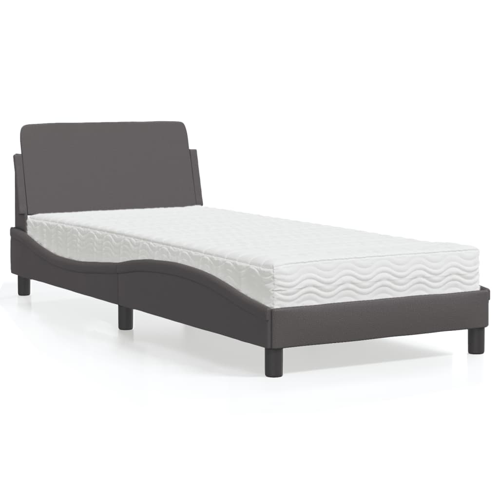 Lit avec matelas gris 90x190 cm similicuir