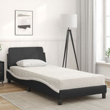 Lit avec matelas noir et blanc 90x190 cm similicuir