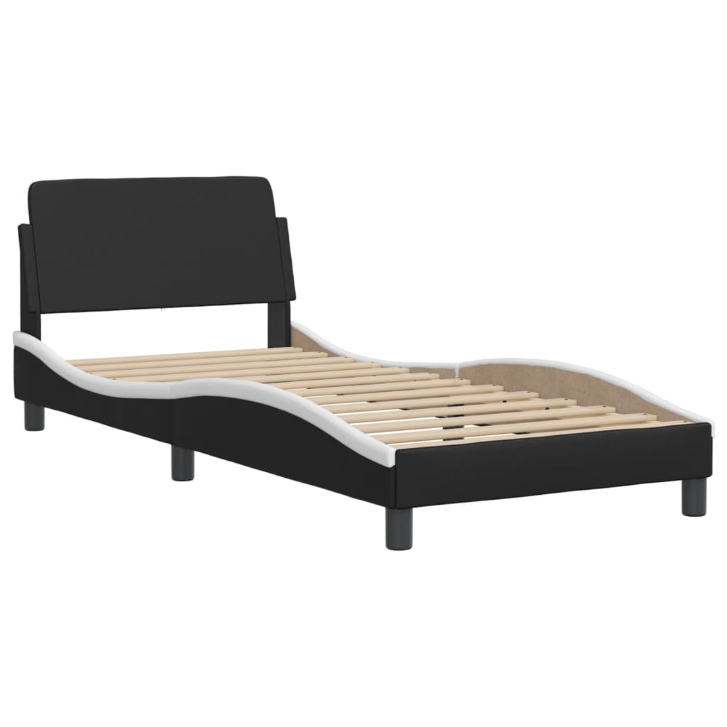 Lit avec matelas noir et blanc 90x190 cm similicuir