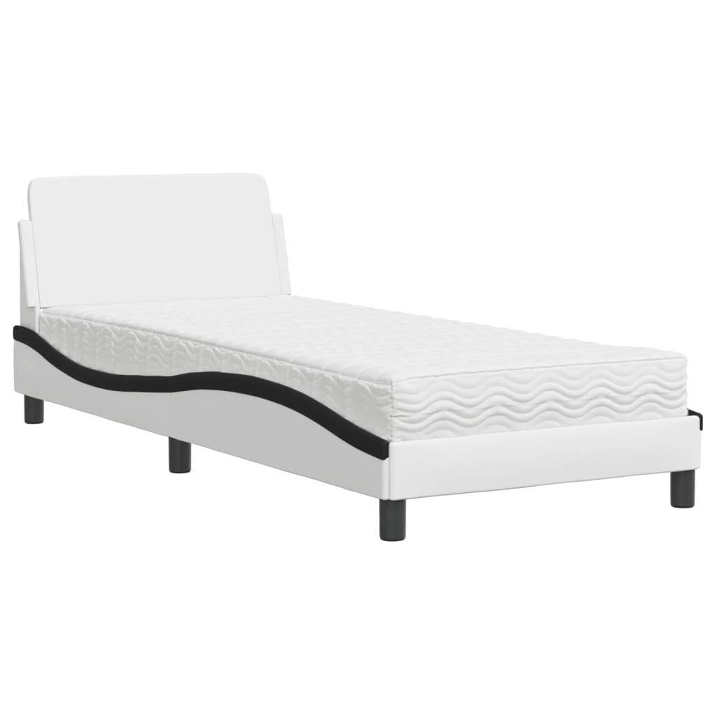 Lit avec matelas blanc et noir 90x190 cm similicuir