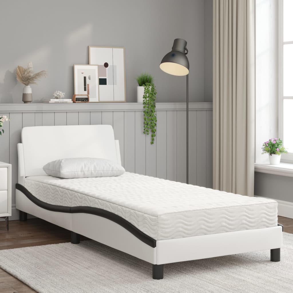 Lit avec matelas blanc et noir 90x190 cm similicuir