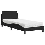 Lit avec matelas noir 90x200 cm tissu