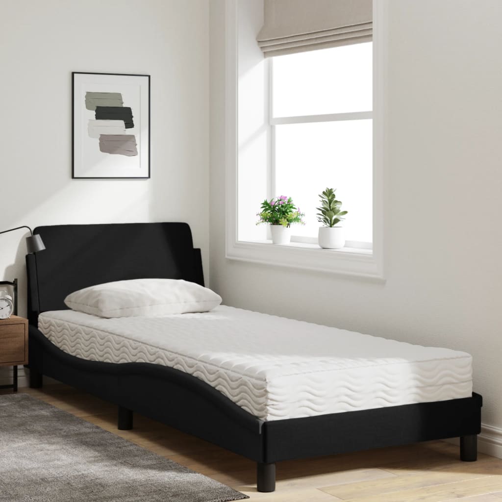 Lit avec matelas noir 90x200 cm tissu