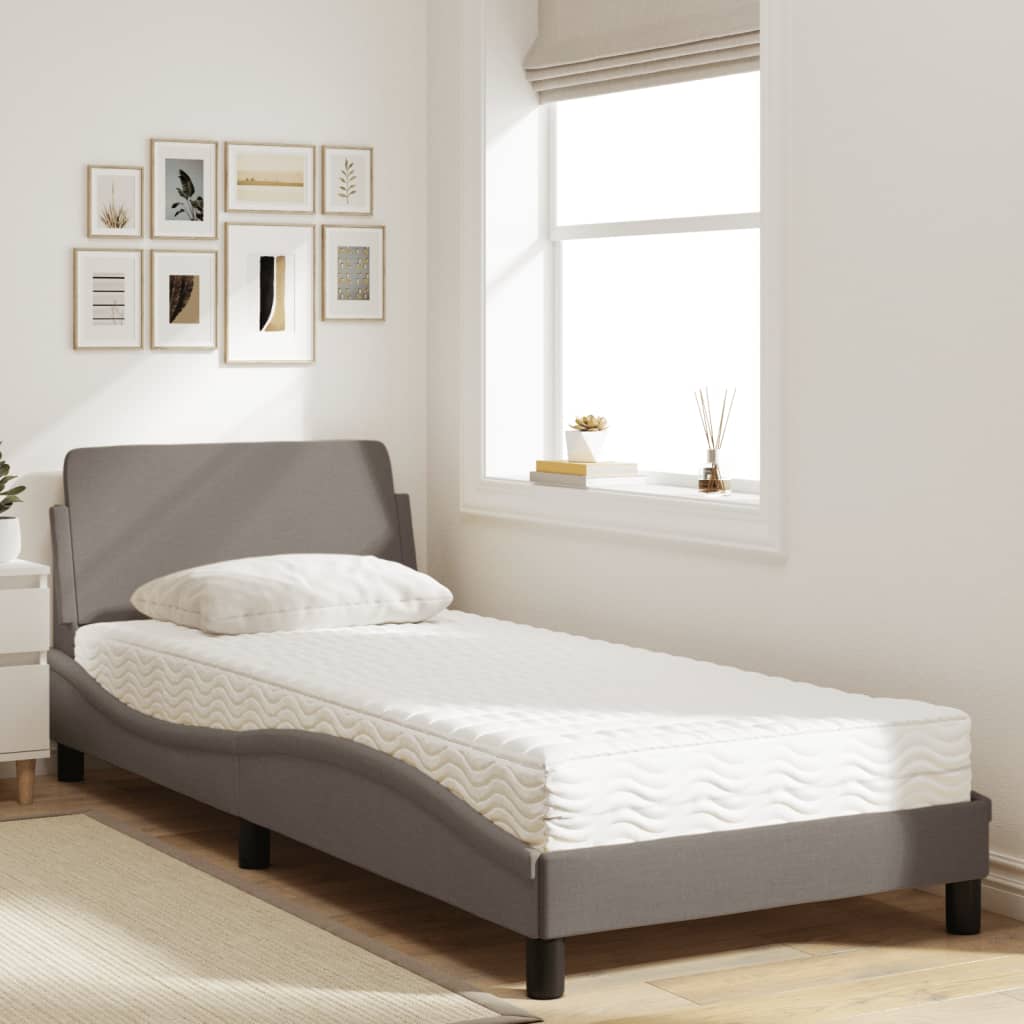 Lit avec matelas taupe 90x200 cm tissu