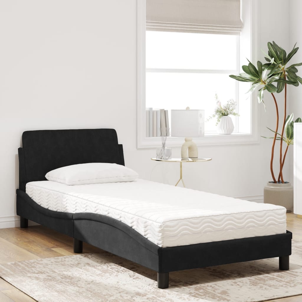 Lit avec matelas noir 90x200 cm velours