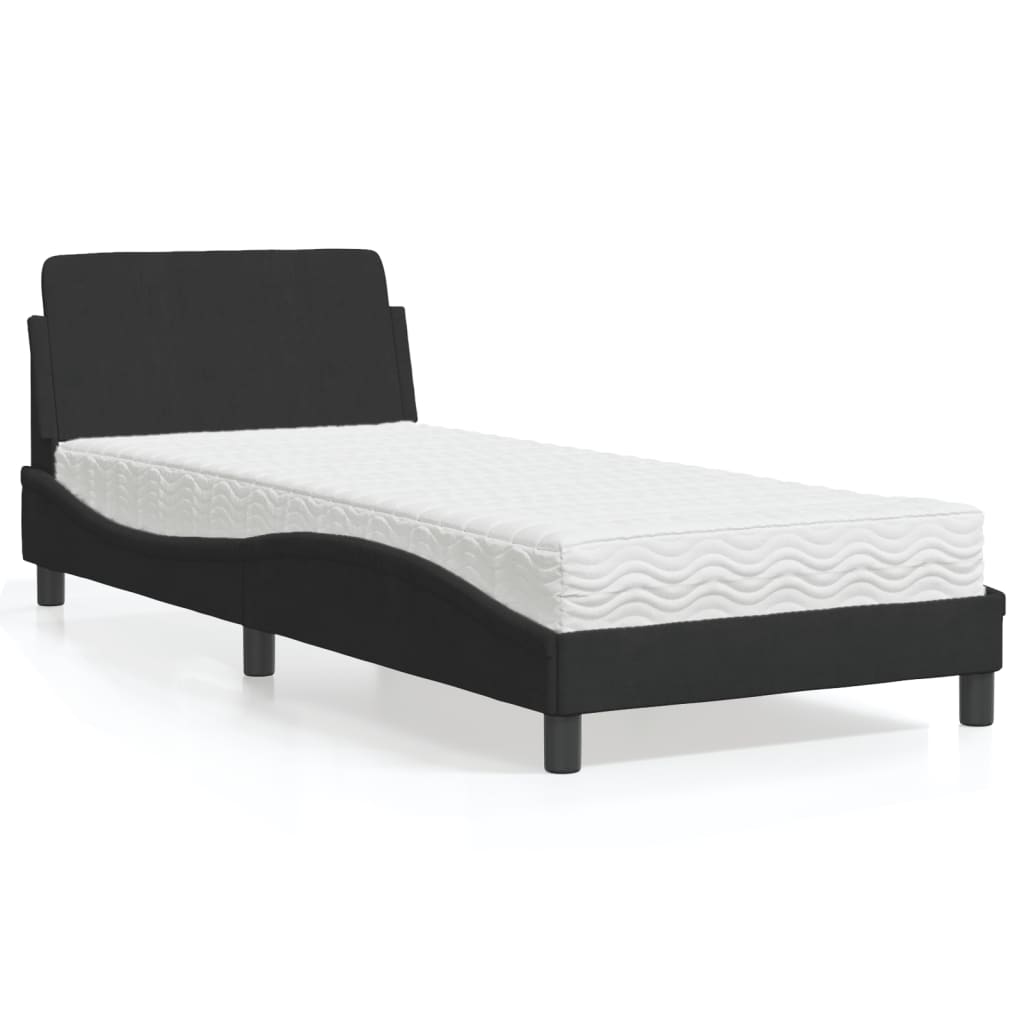 Lit avec matelas noir 90x200 cm velours