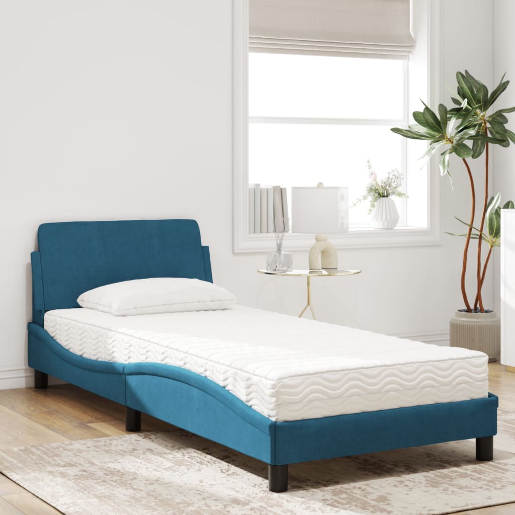 Lit avec matelas bleu 90x200 cm velours