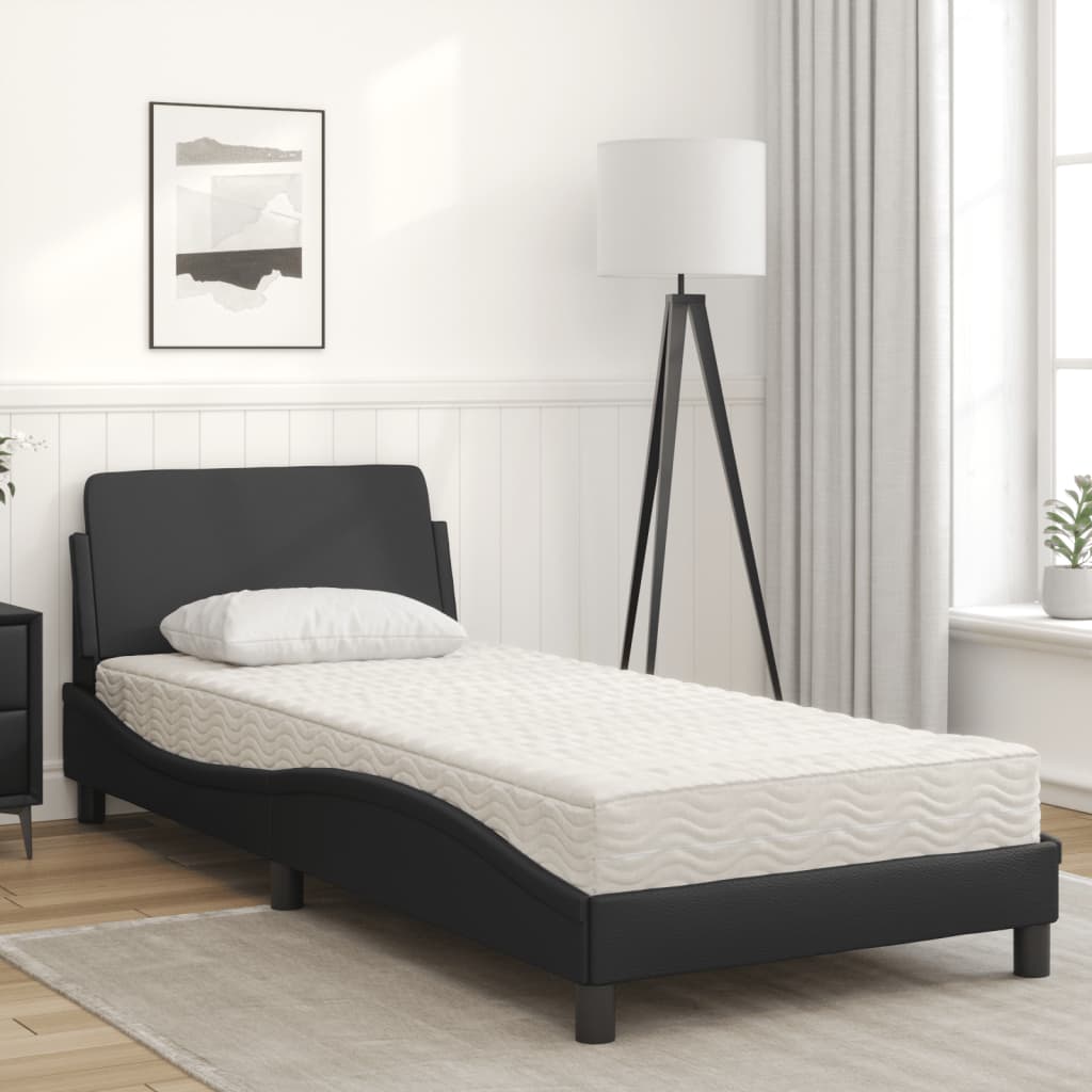 Lit avec matelas noir 90x200 cm similicuir