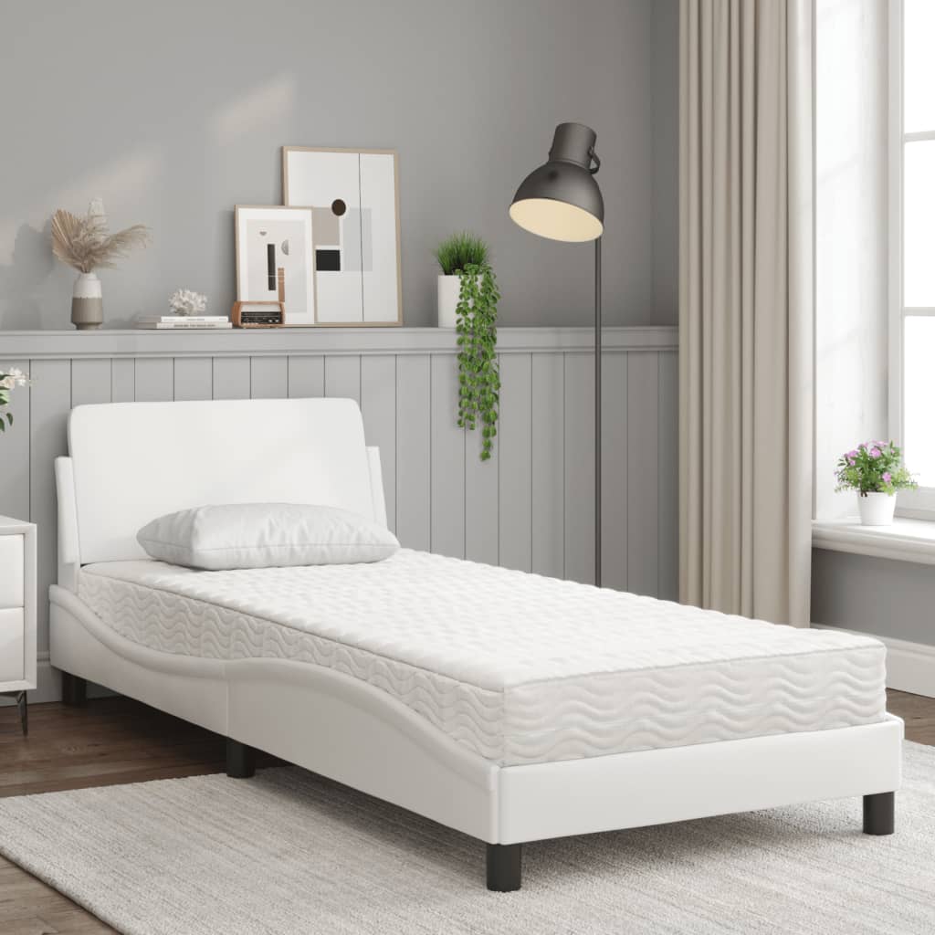 Lit avec matelas blanc 90x200 cm similicuir