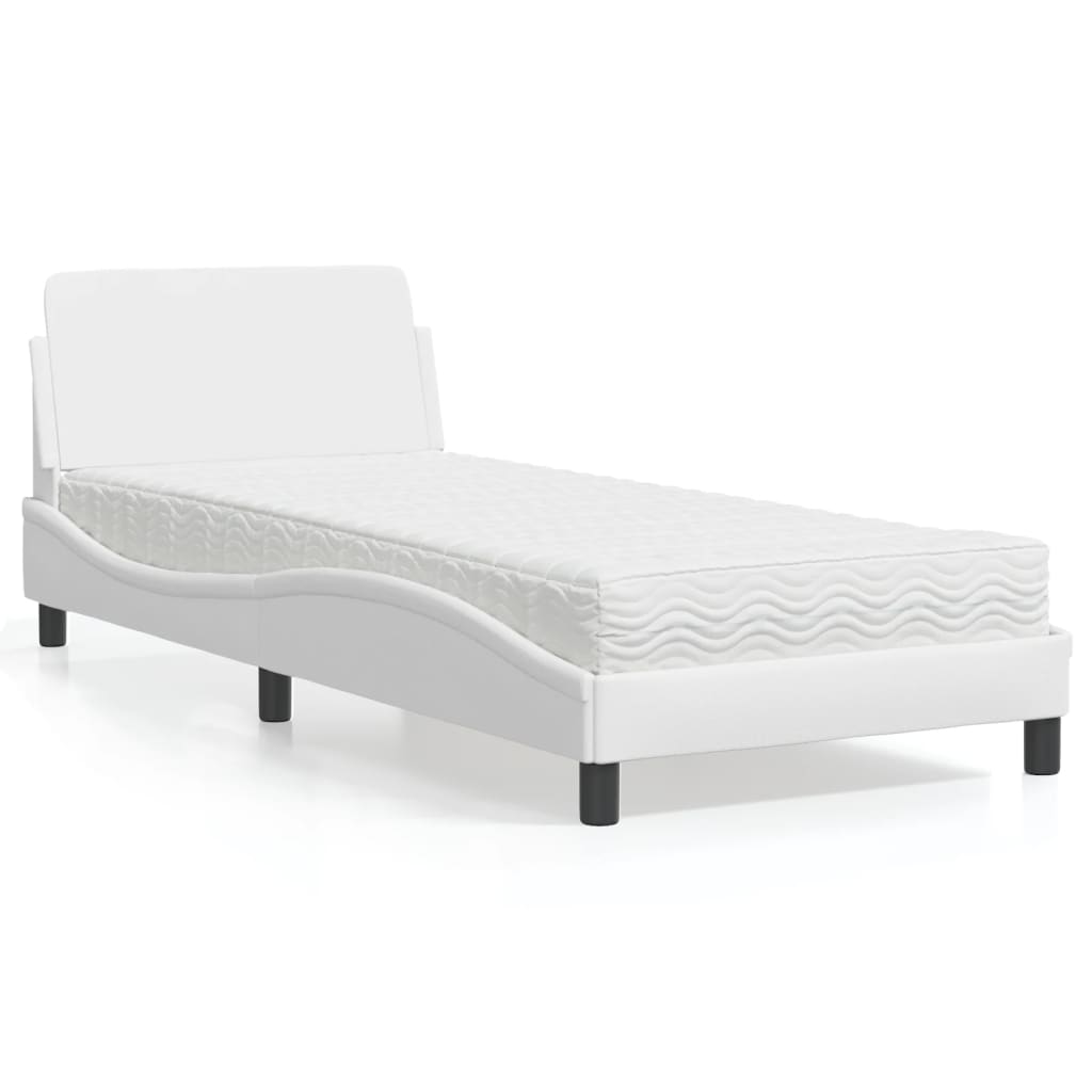 Lit avec matelas blanc 90x200 cm similicuir