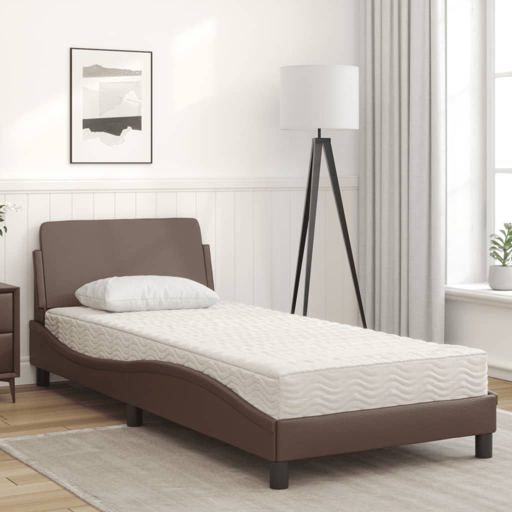 Lit avec matelas marron 90x200 cm similicuir