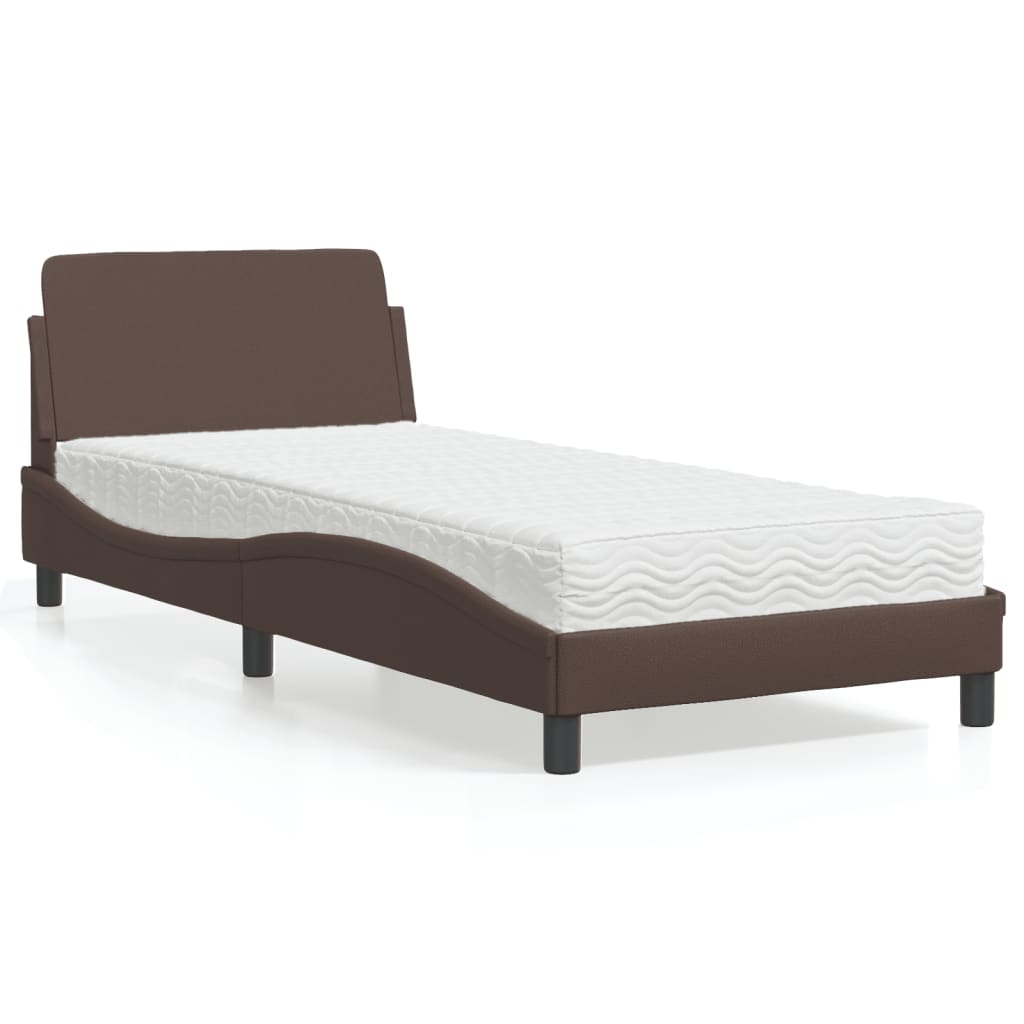 Lit avec matelas marron 90x200 cm similicuir