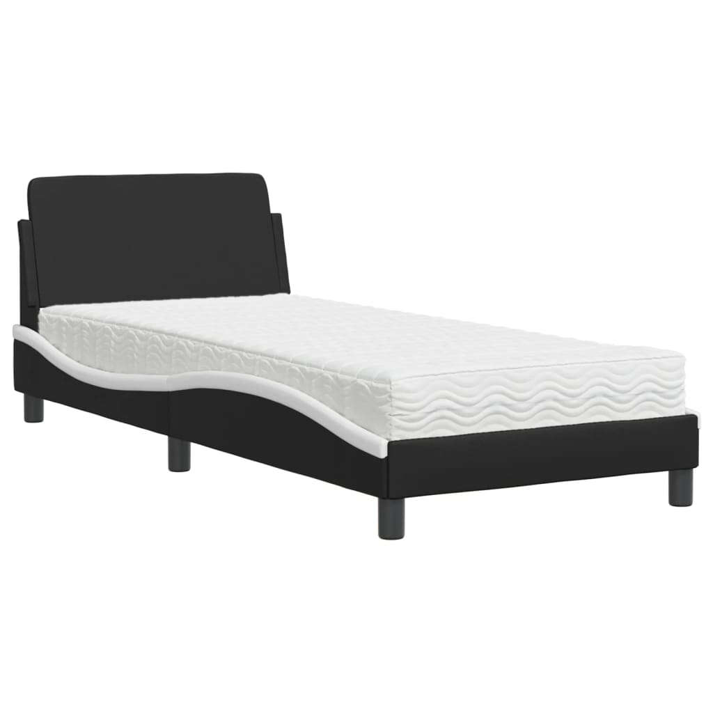 Lit avec matelas noir et blanc 90x200 cm similicuir