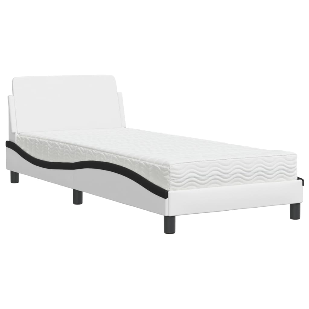 Lit avec matelas blanc et noir 90x200 cm similicuir