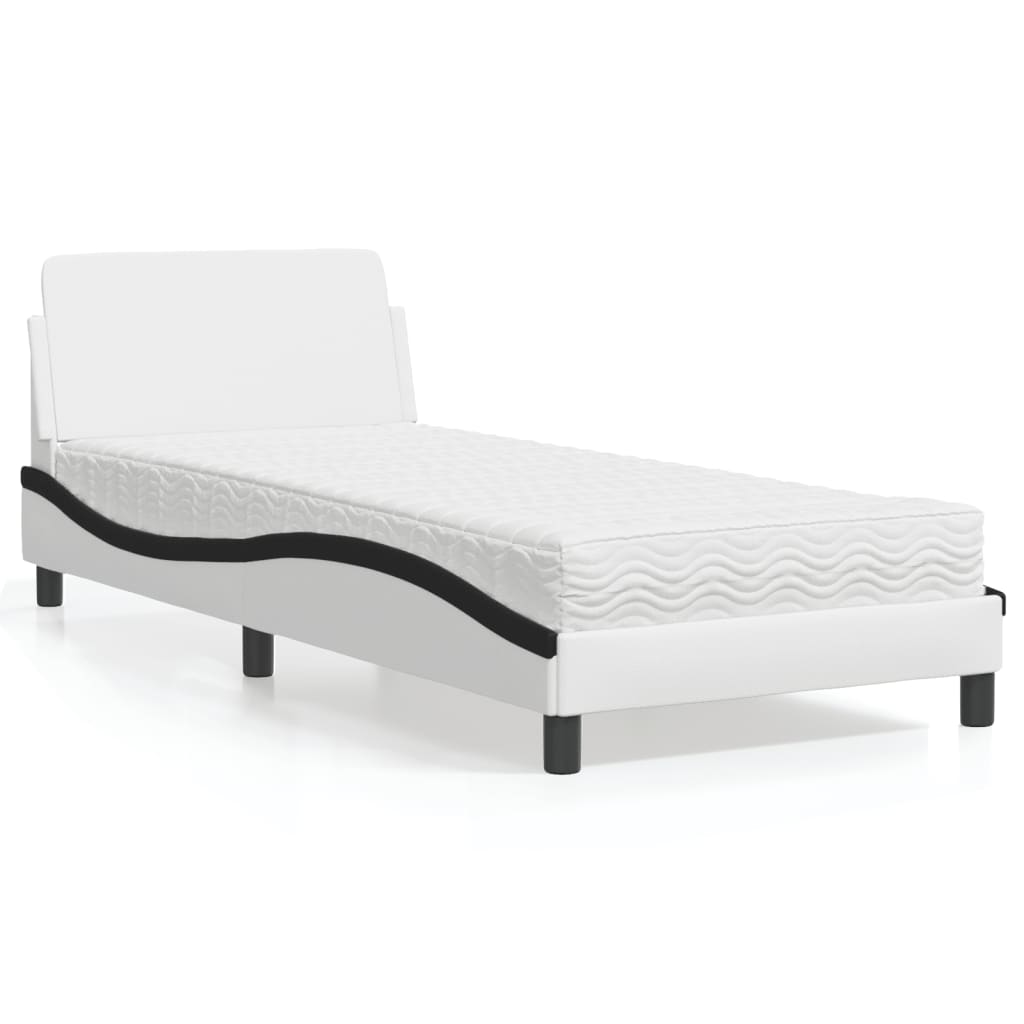 Lit avec matelas blanc et noir 90x200 cm similicuir