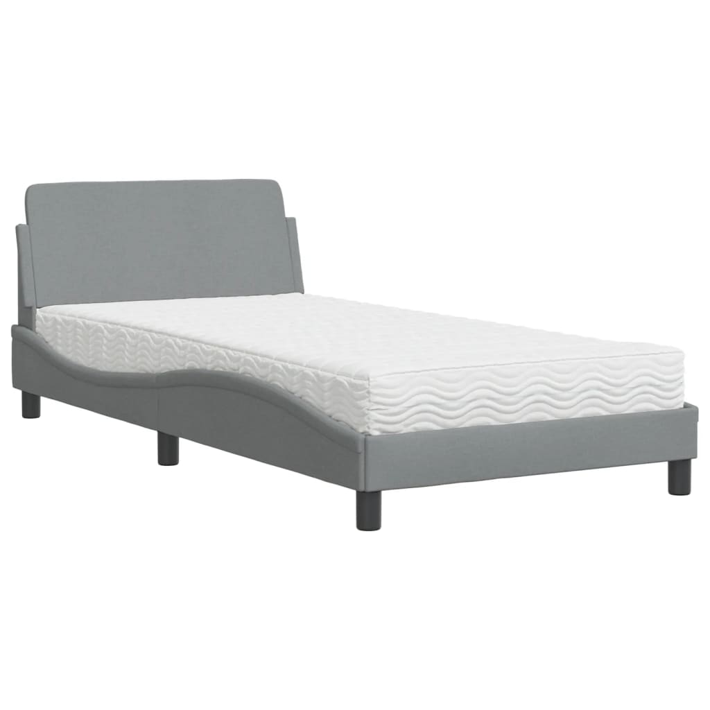 Lit avec matelas gris clair 100x200 cm tissu