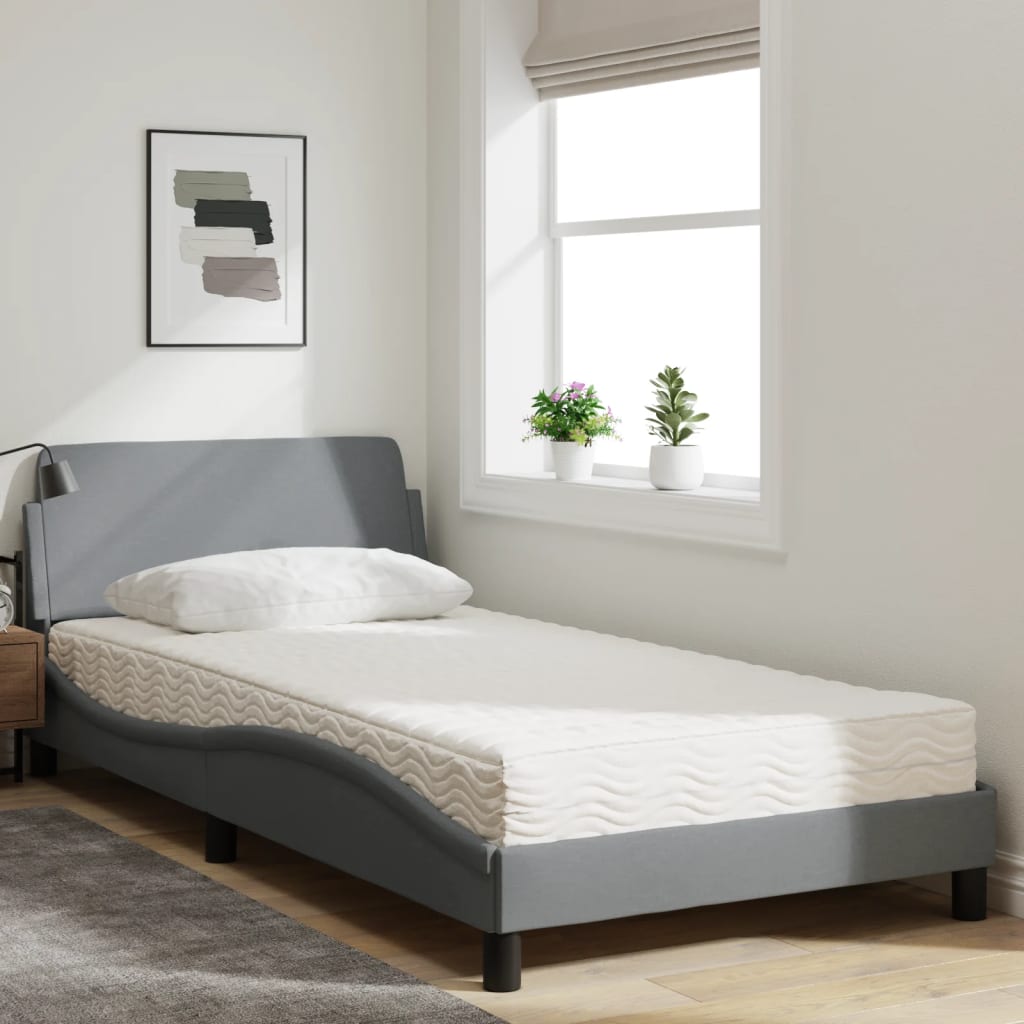 Lit avec matelas gris clair 100x200 cm tissu