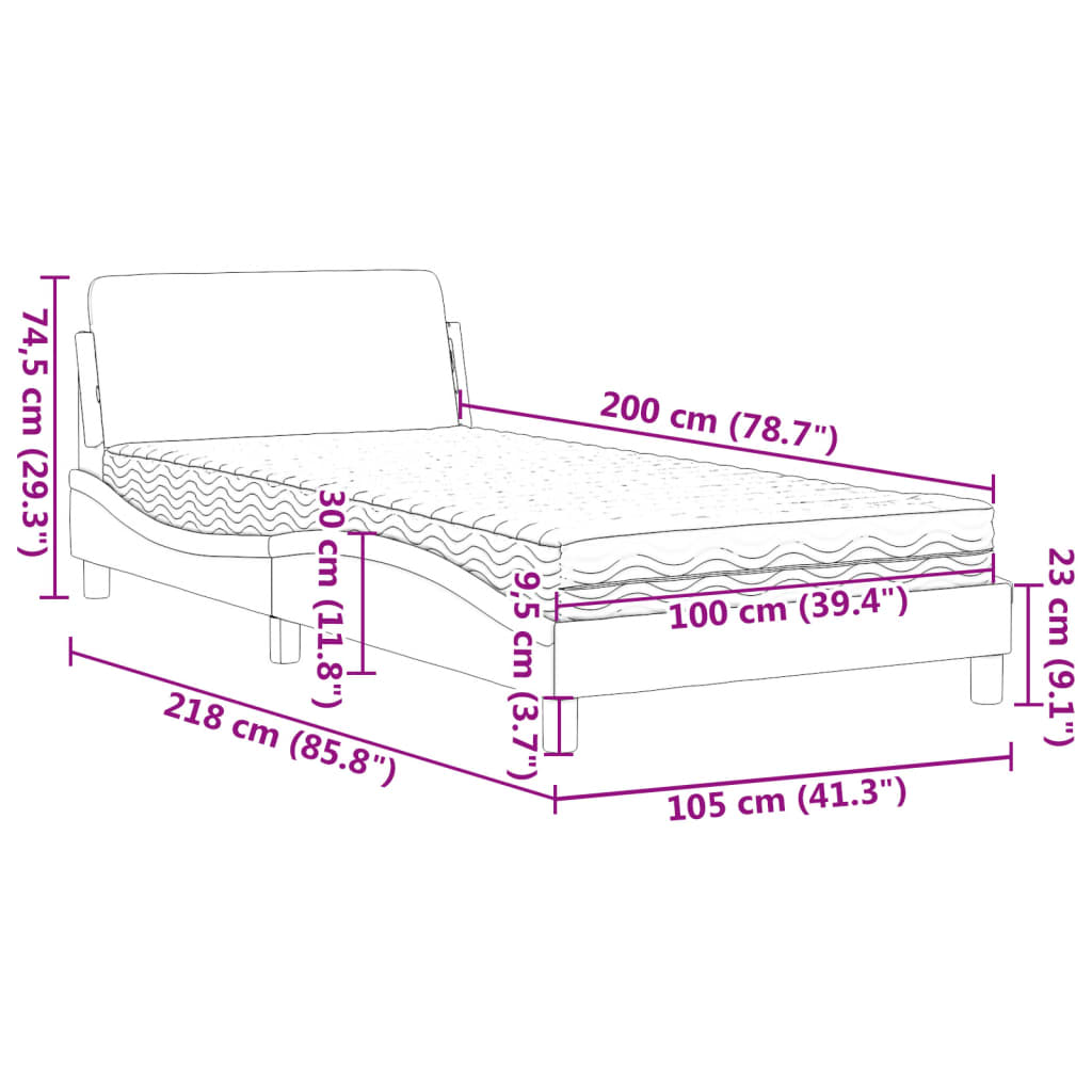 Lit avec matelas gris clair 100x200 cm tissu