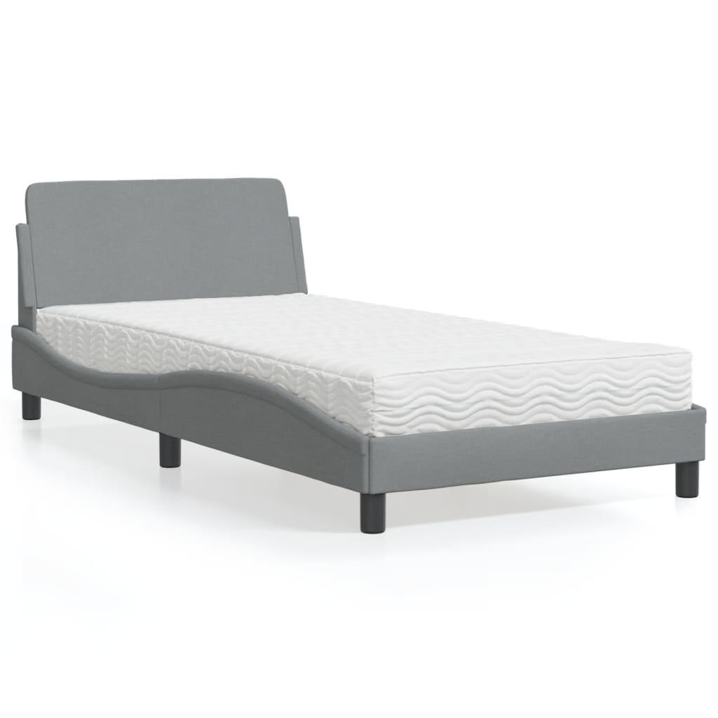 Lit avec matelas gris clair 100x200 cm tissu