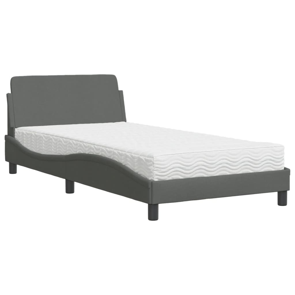 Lit avec matelas gris foncé 100x200 cm tissu