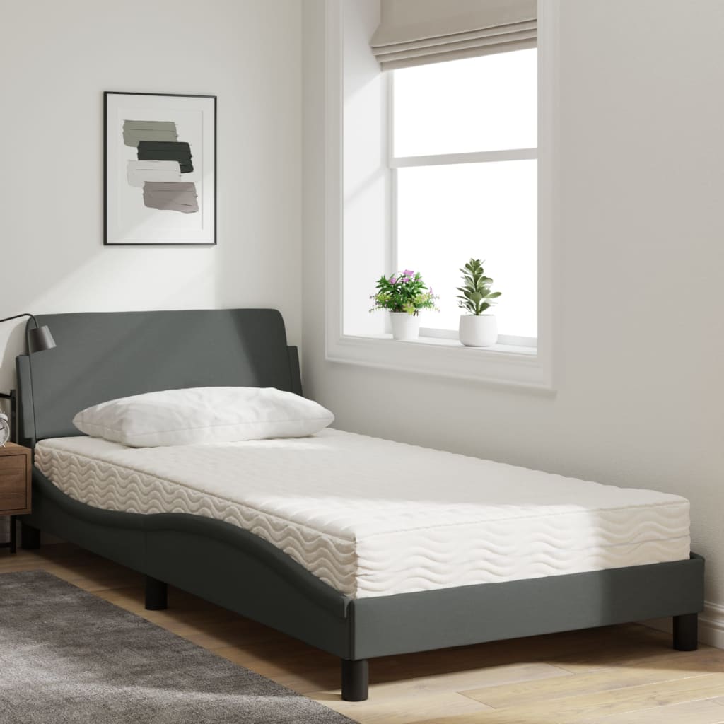 Lit avec matelas gris foncé 100x200 cm tissu