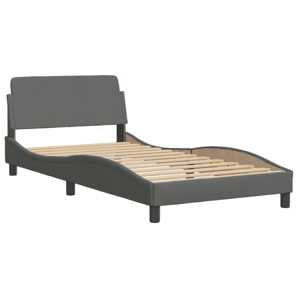 Lit avec matelas gris foncé 100x200 cm tissu