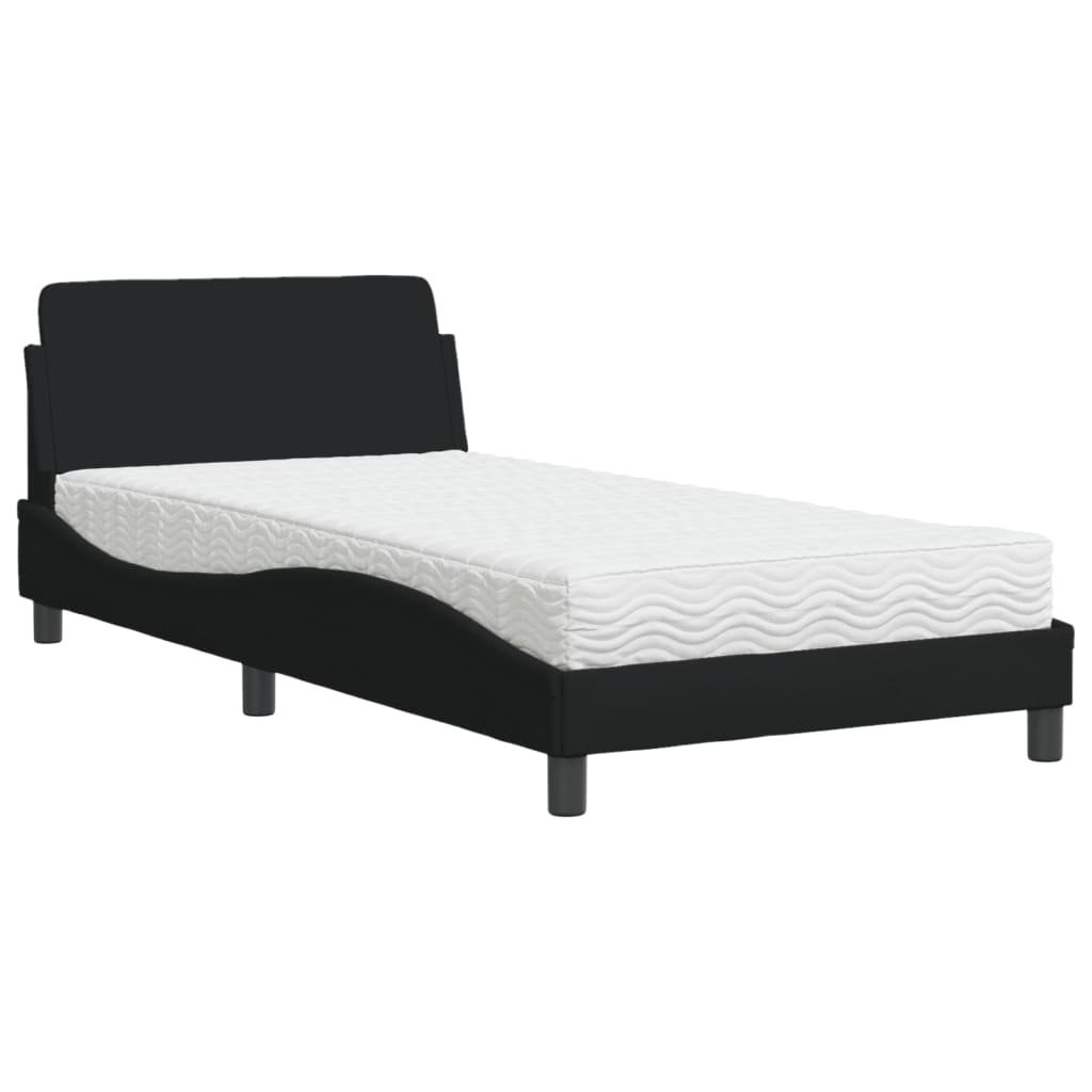 Lit avec matelas noir 100x200 cm tissu