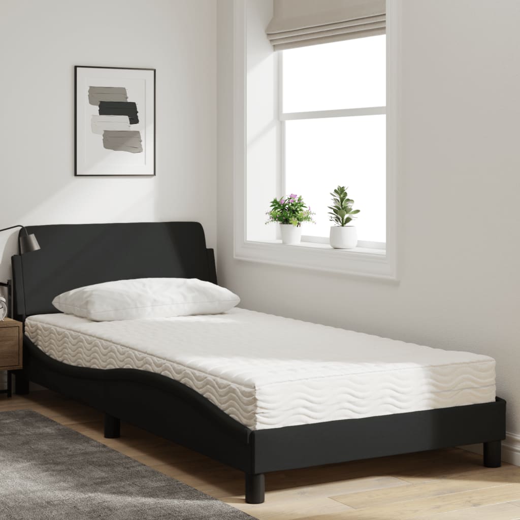 Lit avec matelas noir 100x200 cm tissu