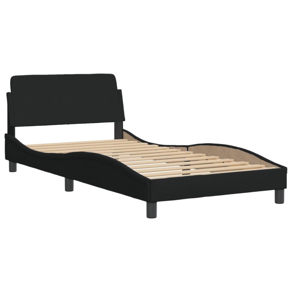 Lit avec matelas noir 100x200 cm tissu