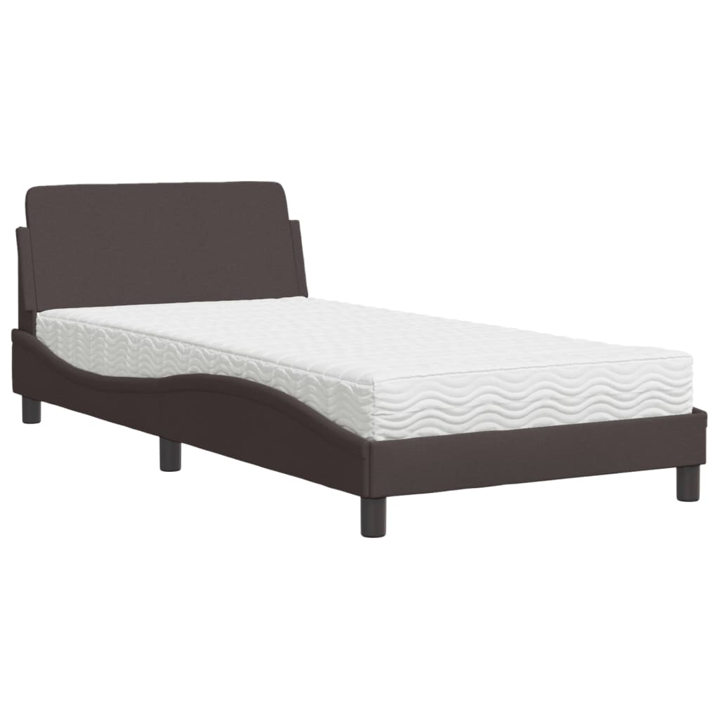 Lit avec matelas marron foncé 100x200 cm tissu