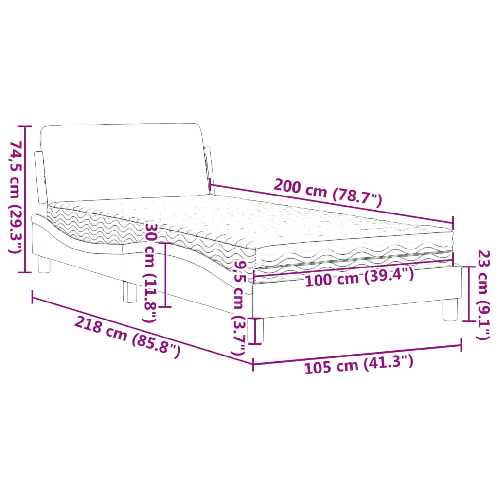 Lit avec matelas marron foncé 100x200 cm tissu