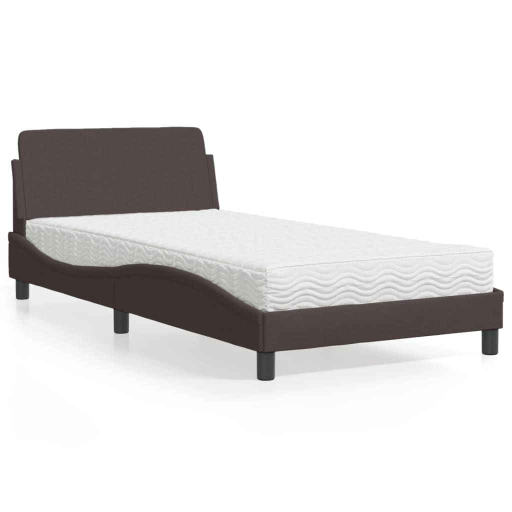 Lit avec matelas marron foncé 100x200 cm tissu