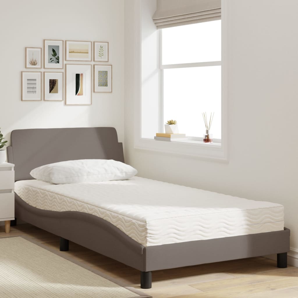 Lit avec matelas taupe 100x200 cm tissu