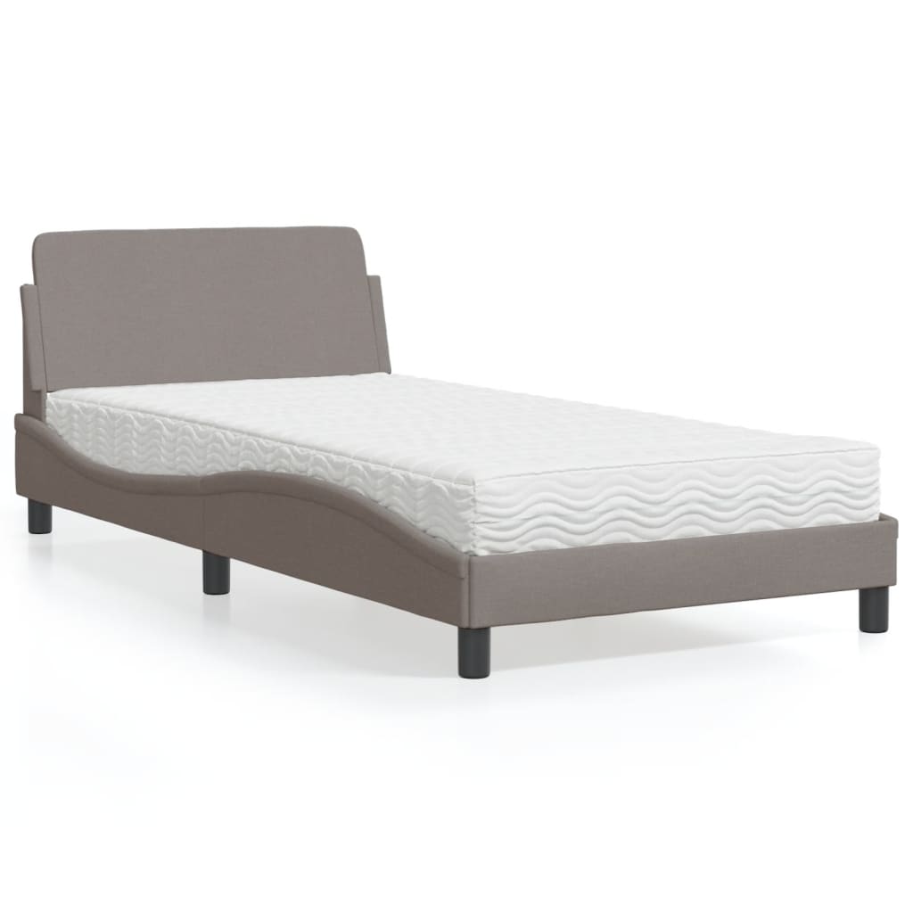 Lit avec matelas taupe 100x200 cm tissu