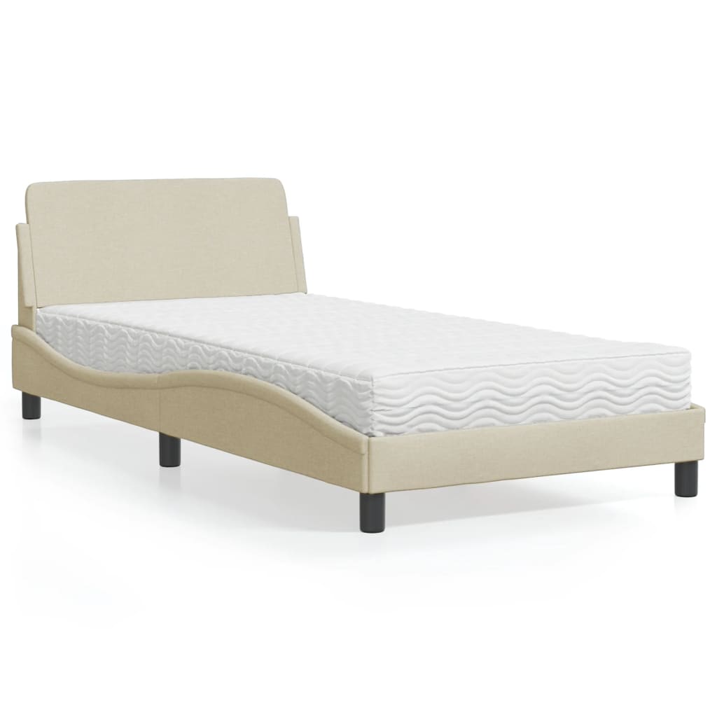 Lit avec matelas crème 100x200 cm tissu