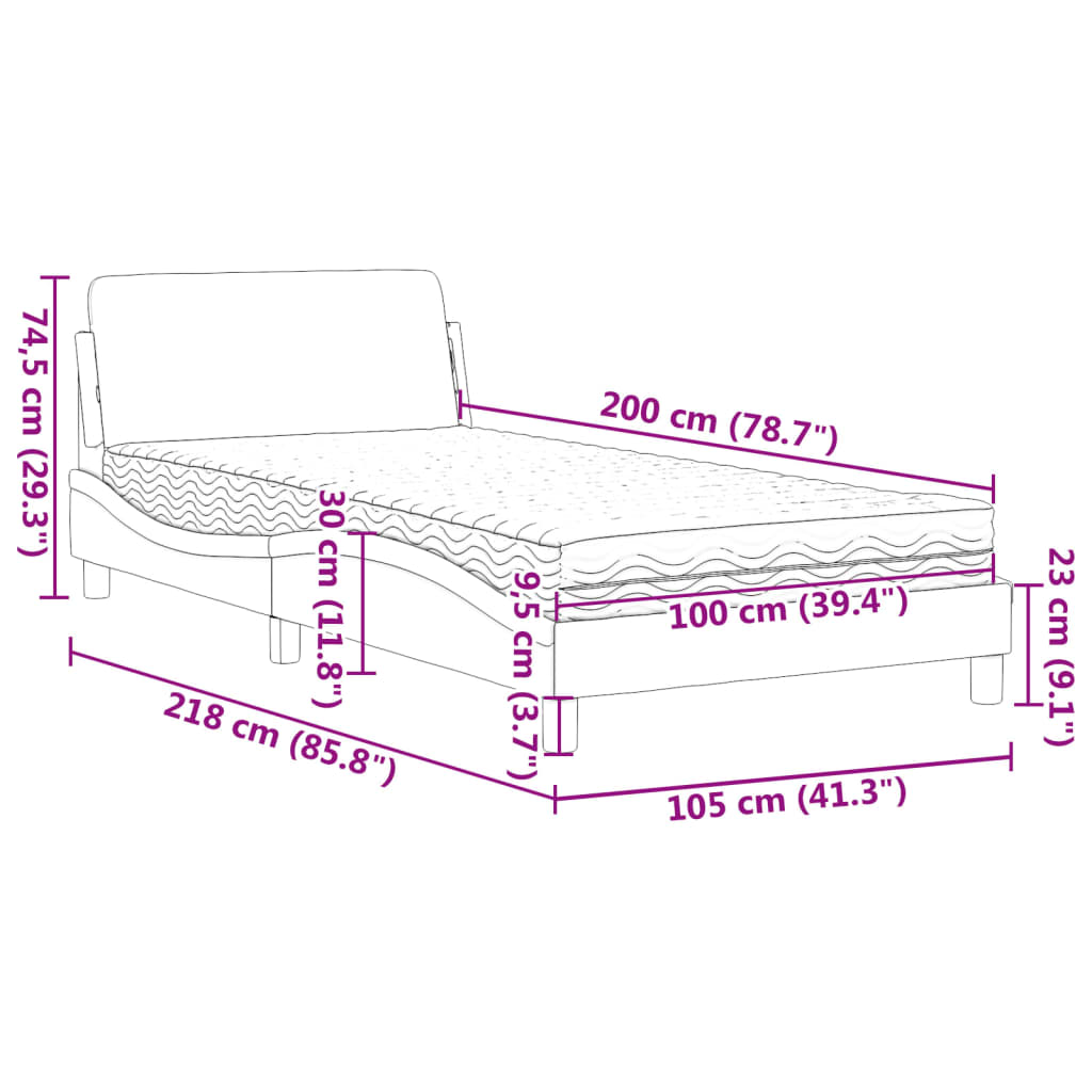 Lit avec matelas gris clair 100x200 cm velours