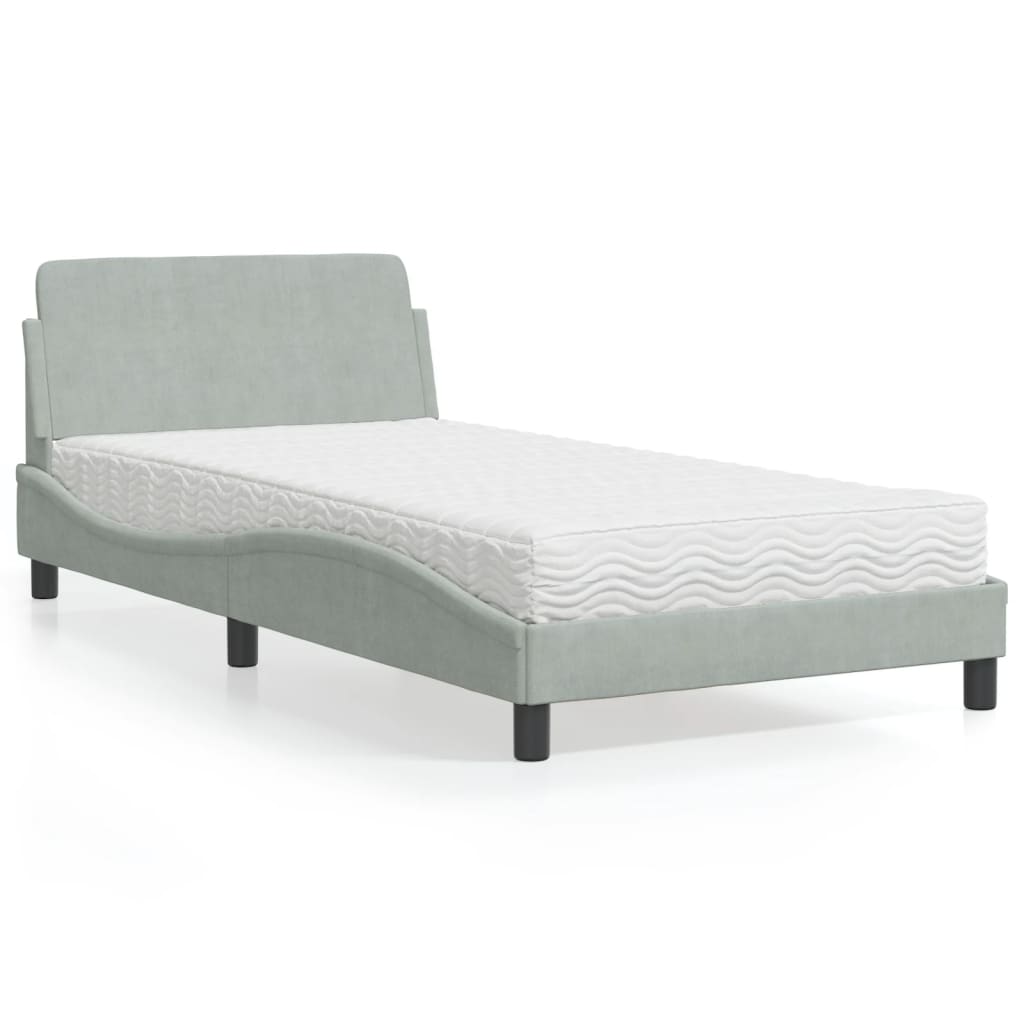 Lit avec matelas gris clair 100x200 cm velours