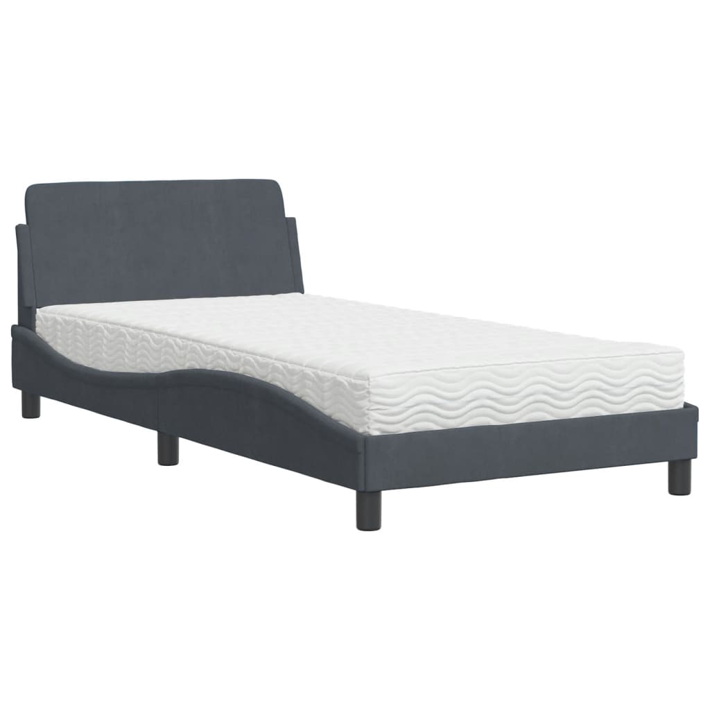 Lit avec matelas gris foncé 100x200 cm velours