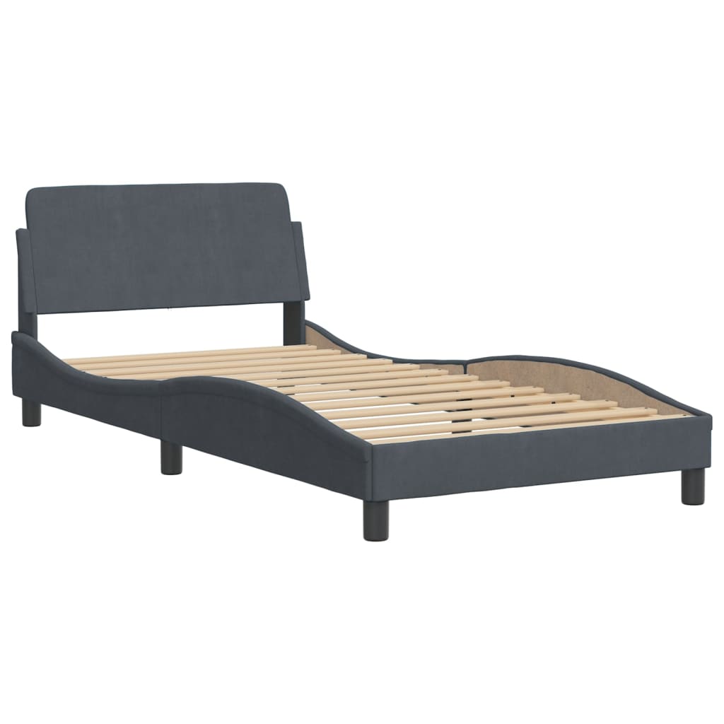 Lit avec matelas gris foncé 100x200 cm velours